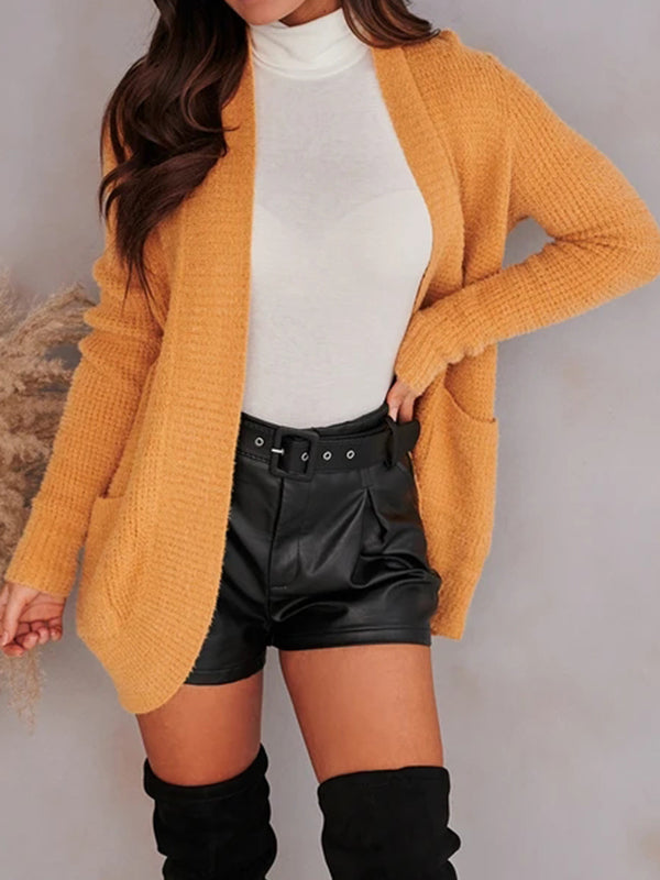 Womens Cardigans Open Front Long Sleeve Fuzzy Knit Sweater Coats With Pockets