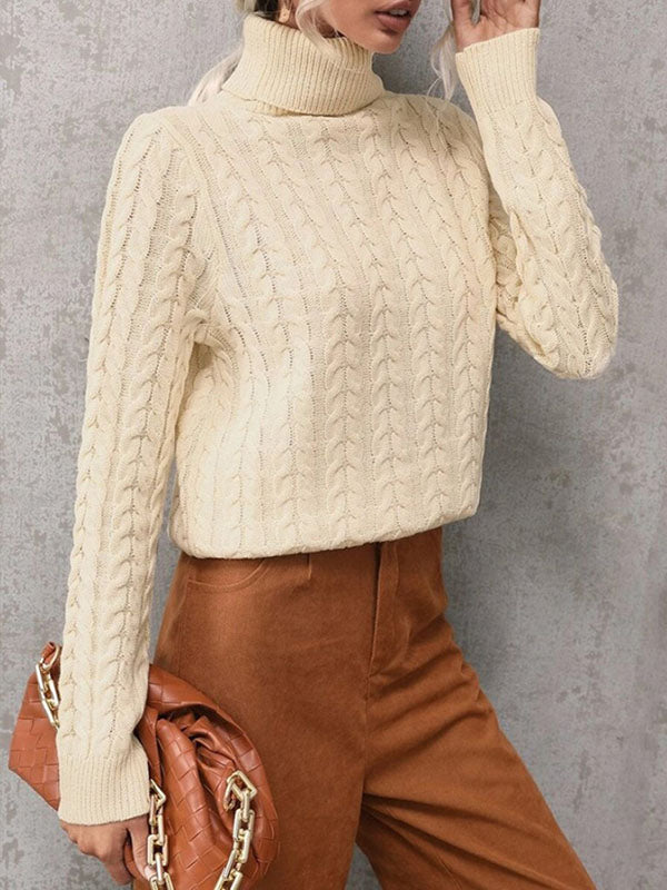 Women Turtleneck Sweaters Long Sleeve Pullover Cable Knit Sweaters Soft Jumper