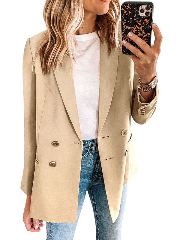 Womens Work Casual Loose Blazers Long Sleeve Double Button Open Front Coats
