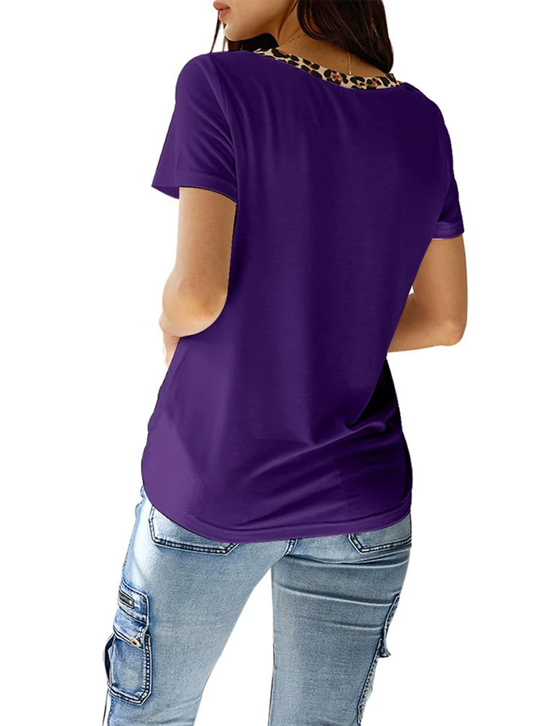 Women's Summer Leopard T-shirt V Neck Short Sleeve Casual T-shirt