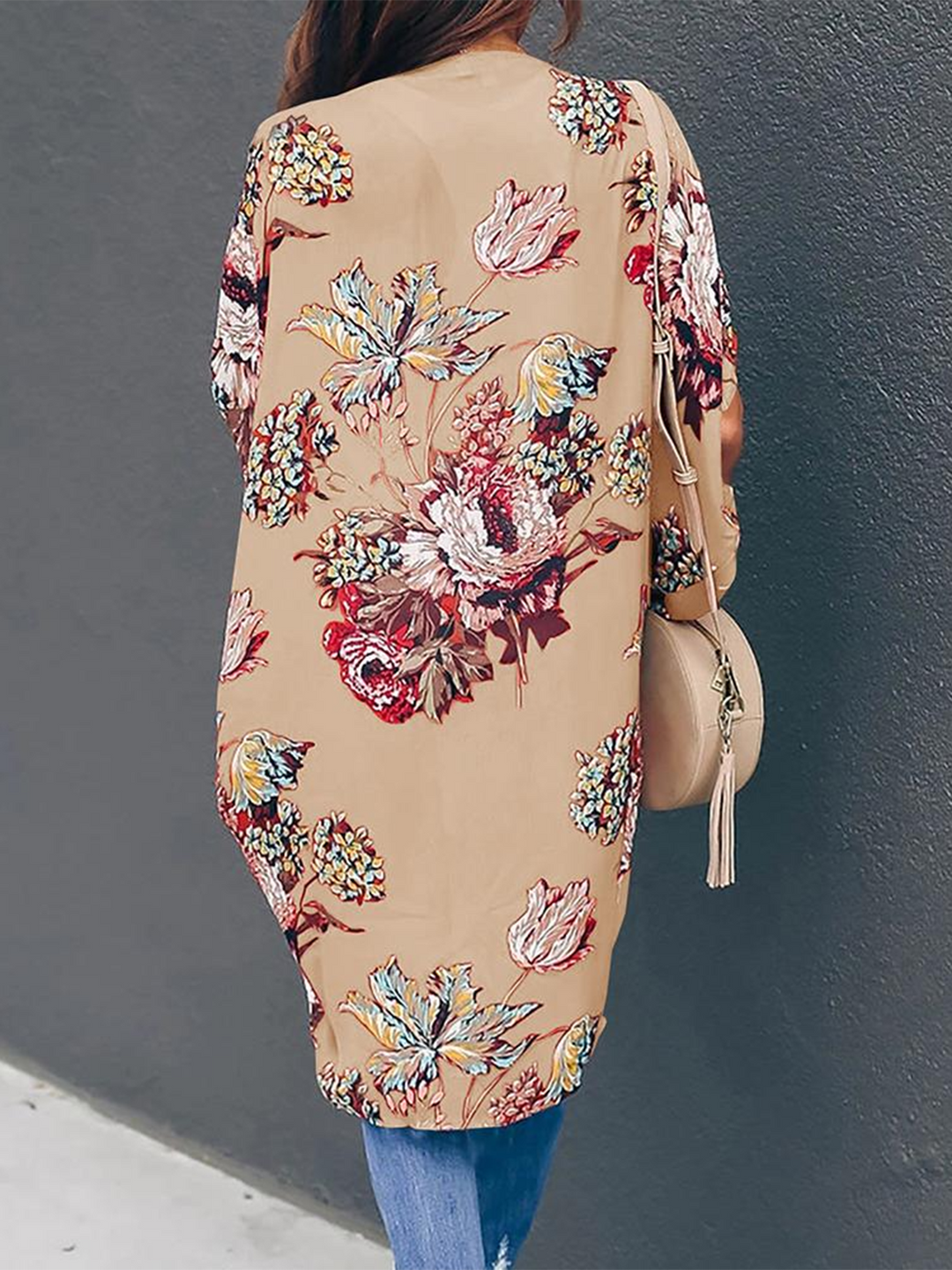 Women's Floral Kimono Duster Short Sleeve Tops