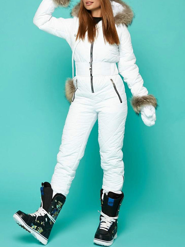 Women Winter Ski Jumpsuit Outdoor Snowsuit Faux Wool Coat Hoodies Jackets Pants