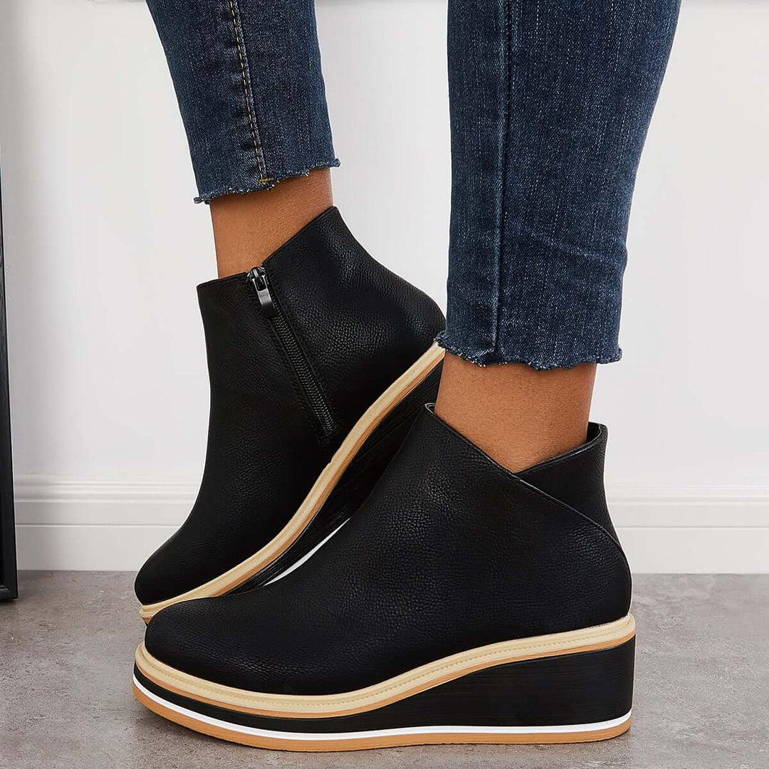 Casual Wedge Sneakers Side Zipper Platform Wedge Ankle Boots