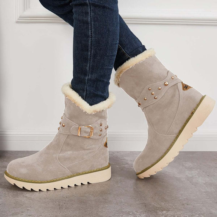 Non Slip Snow Ankle Boots Warm Fur Lined Slip on Booties