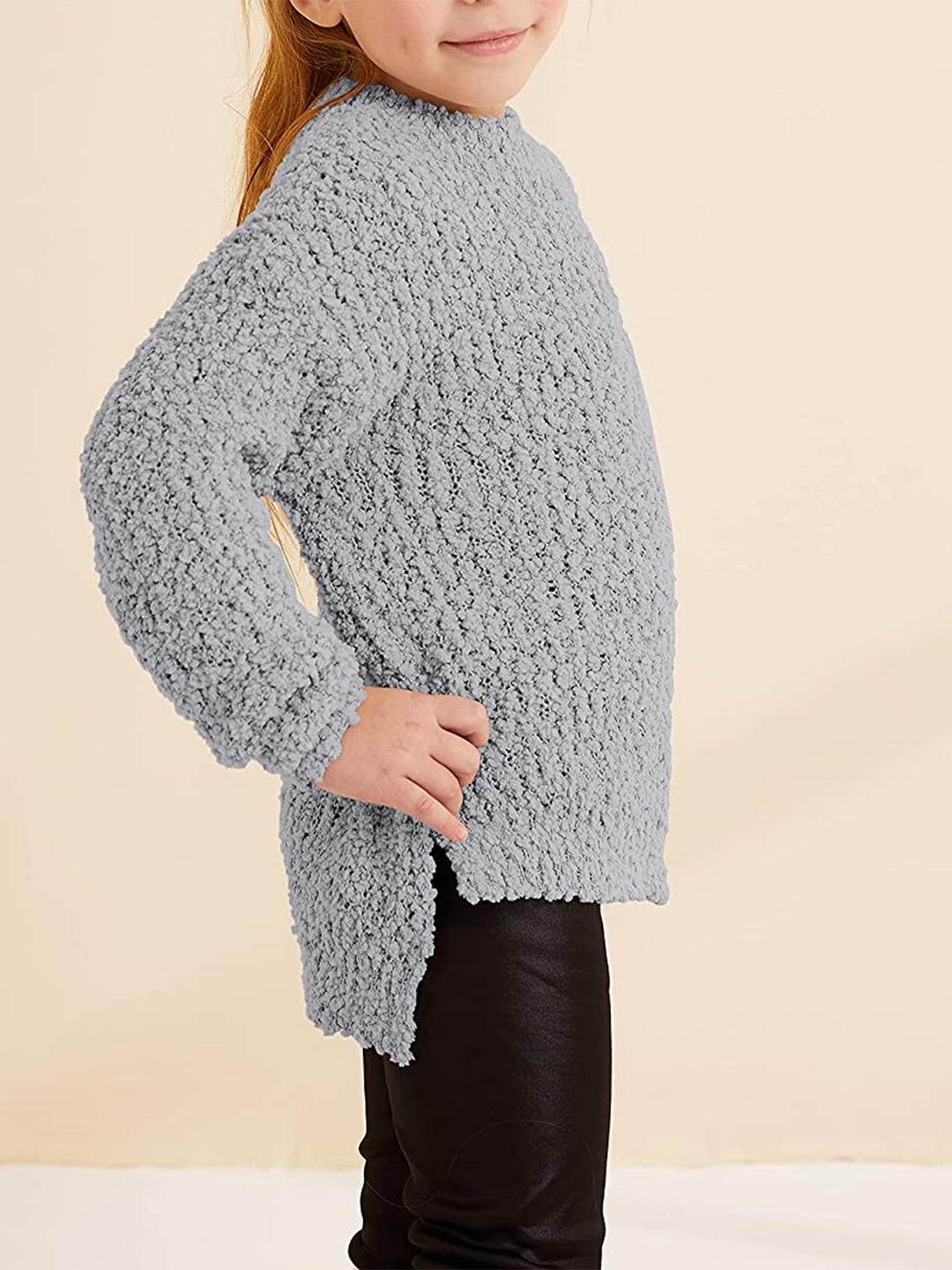 Girls Sweaters Fuzzy Knit Kids Cozy Popcorn Cute Long Sleeve Pullover Tops