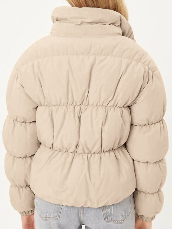 Women Winter Long Sleeve Zipper Puffer Jacket Baggy Short Down Coats