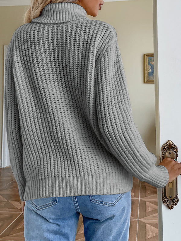Women Turtleneck Cable Chunky Knit Long Sleeve Knit Pullover Sweater