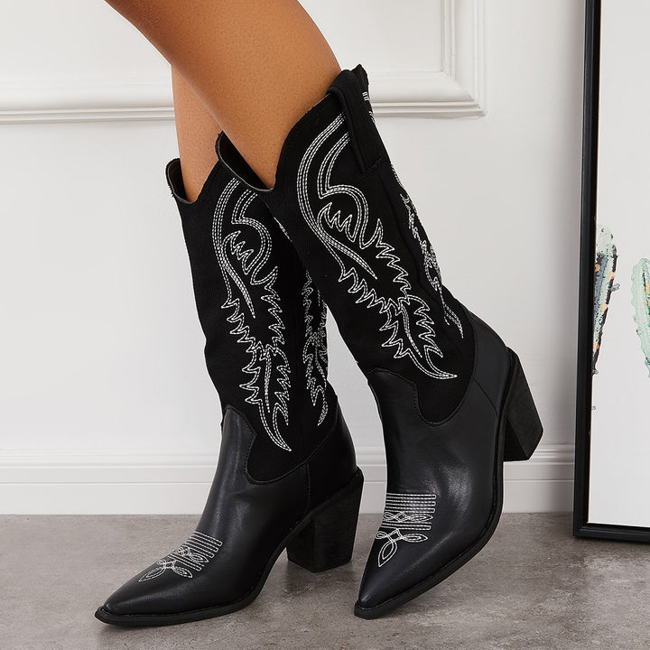 Western Embroidery Cowboy Boots Knee High Riding Boots