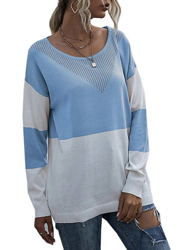 Women Casual Long Sleeve Color Block Tops Crewneck Sweatshirts Loose Fit Pullovers