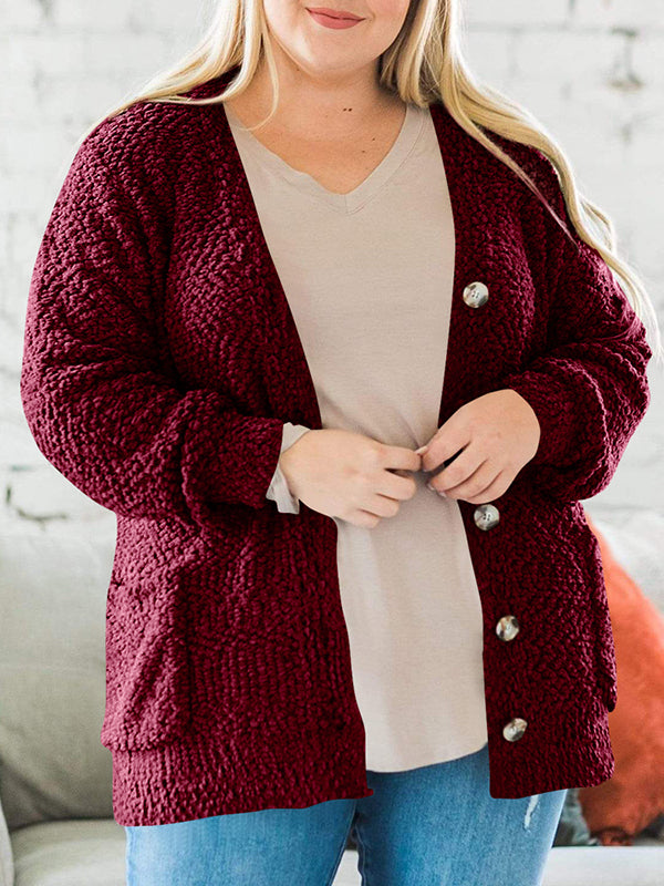Oversize Fuzzy Knit Cardigans Cozy Popcorn Button Open Front Long Sleeve Tops