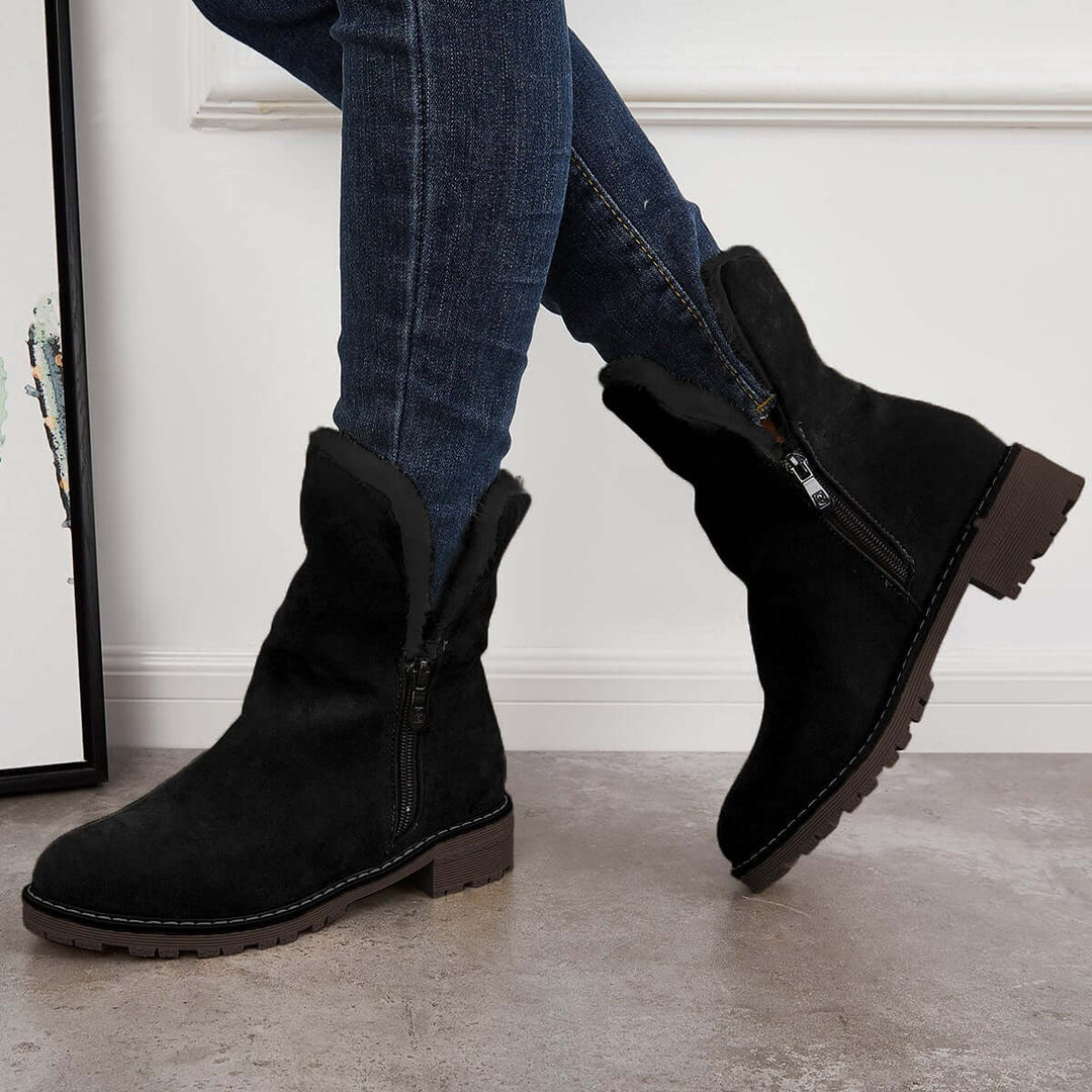Warm Fur Lined Snow Boots Blow Heel Winter Ankle Booties