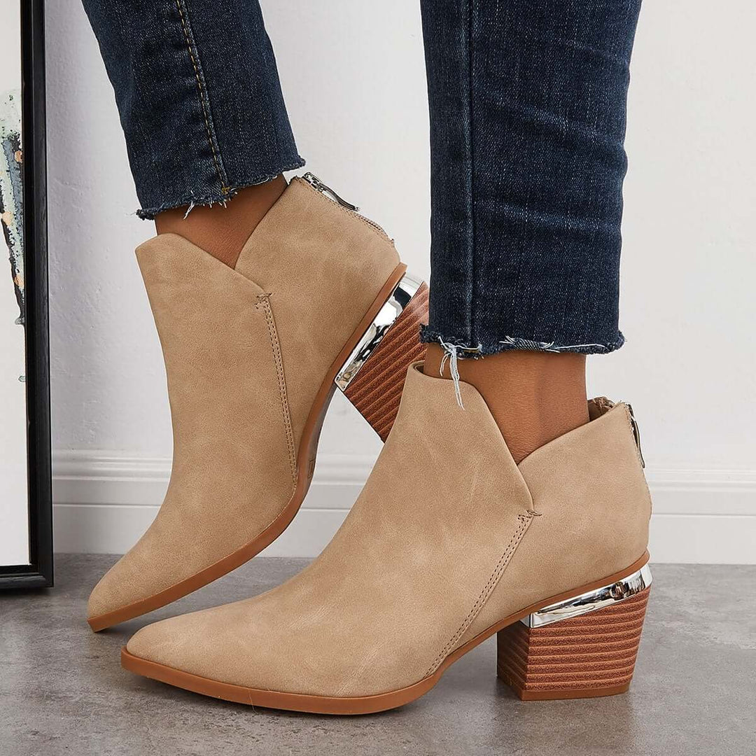 Western Ankle Cowboy Boots Block Stacked Heel Booties