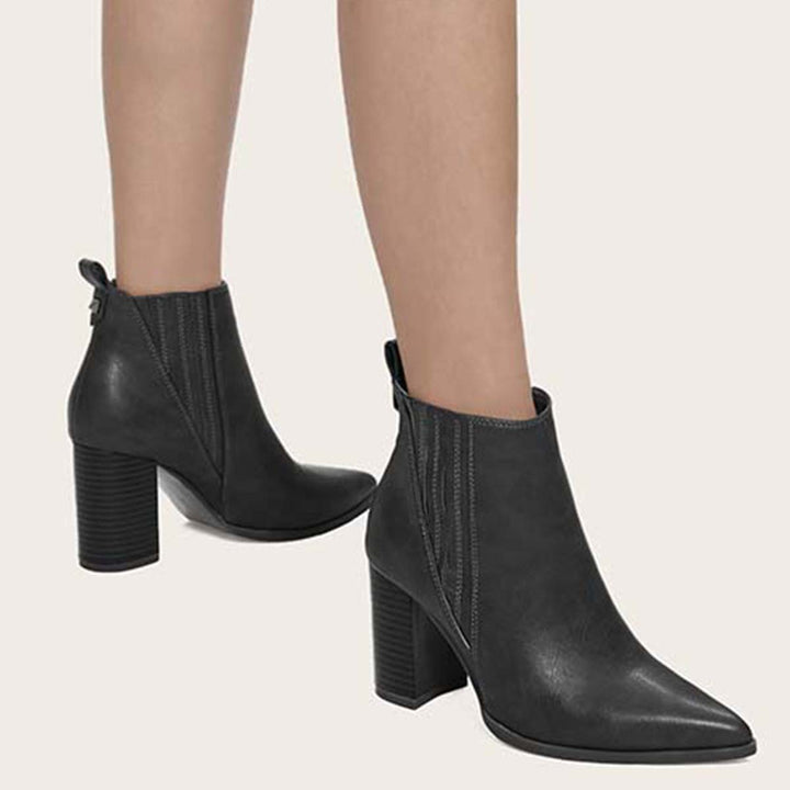 Women Chunky High Heel Ankle Boots Slip on Dress Booties