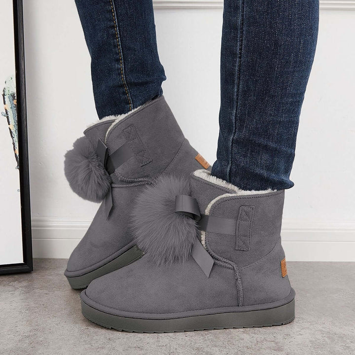 Warm Faux Fur Ankle Snow Boots Pompom Winter Booties