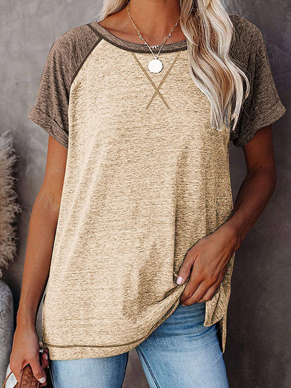 Loose Short Sleeves Tunic Crew Neck Causal Blouses