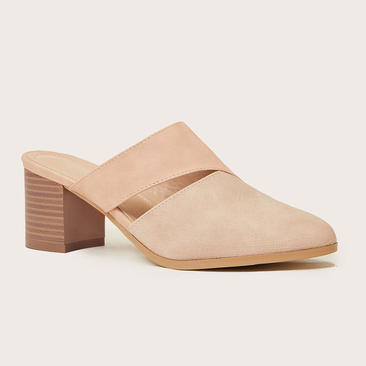 Pointed Toe Chunky Heel Mules Slip on Backless Loafer Shoes