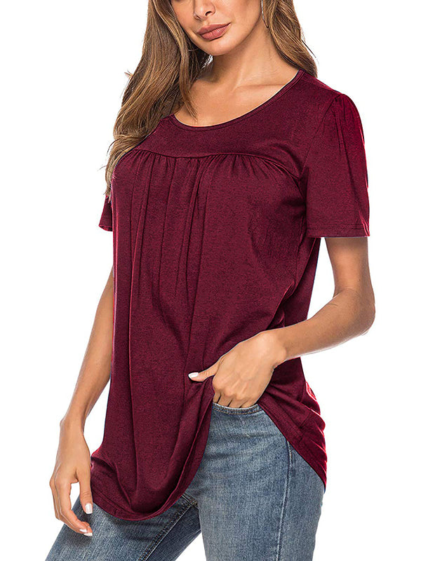 Casual Solid Color Ruffle Loose Fit Flare Shirts