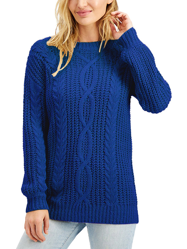 Womens Crewneck Cable Knit Sweaters Long Sleeve Loose Jumper Pullover Tops
