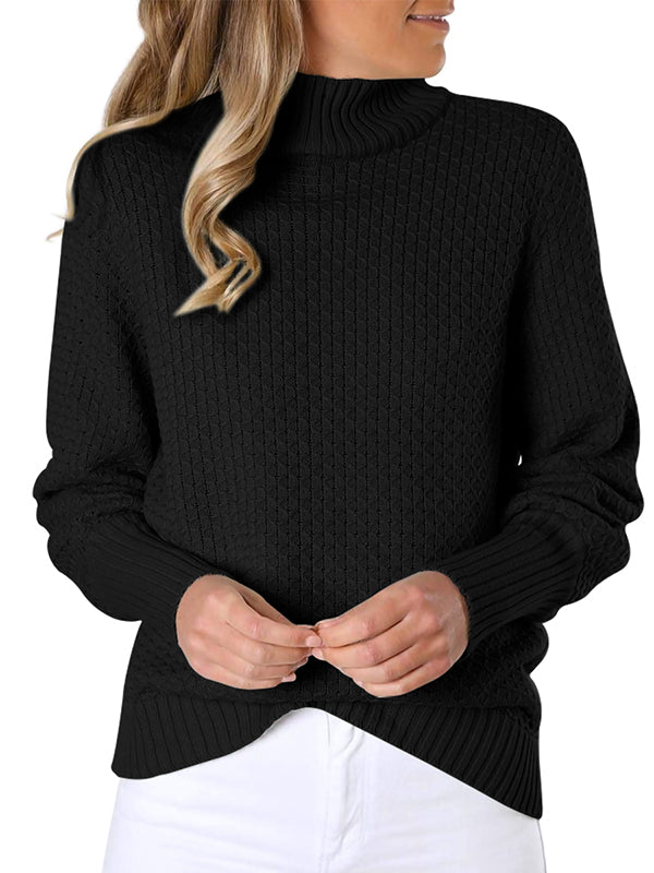 Women Winter Sweater Turtleneck Pullover Waffle Knit Long Sleeve Knitwear