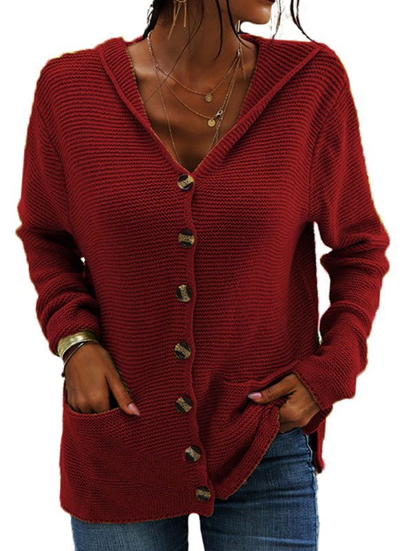 Women's V-Neck Knit Sweater Jacket Button Long Sleeve Casual Loose Cardigan