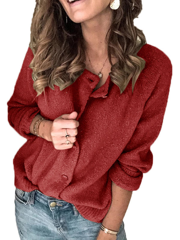 Women Crewneck Cropped Cardigan Sweater Loose Long Sleeve Knit Sweater