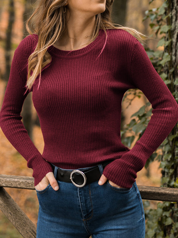 Women Slim Fit Tight Tops Crewneck Long Sleeve Sweater
