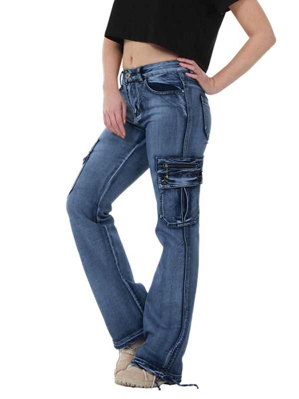 Women Retro Mid Waisted Bootcut Denim Pants Slim Boot Cut Jeans