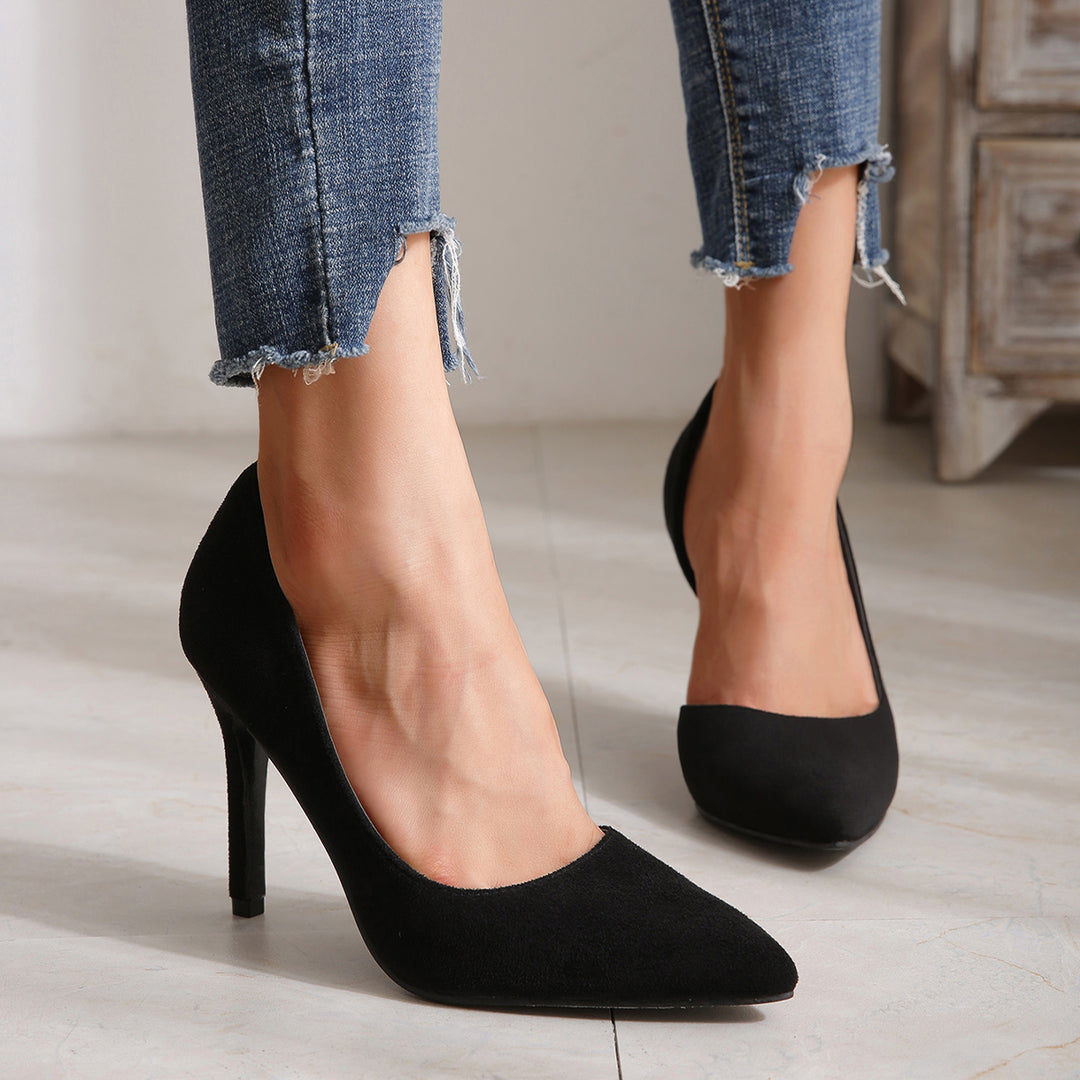 Black Suede Pointed Toe High Heels Cut Out Stiletto High Heel Pumps