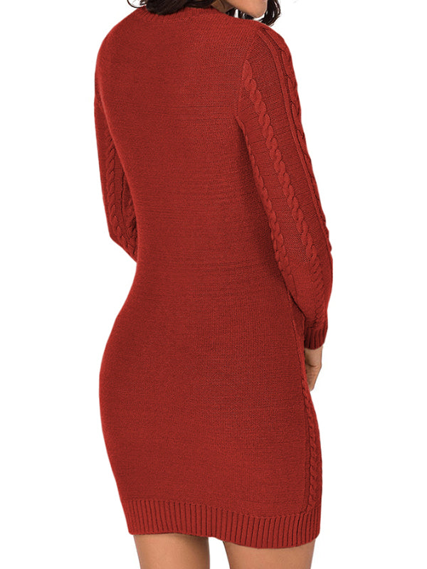 Women Cable Knit Sweater Dress Long Sleeve Bodycon Pullover Dresses
