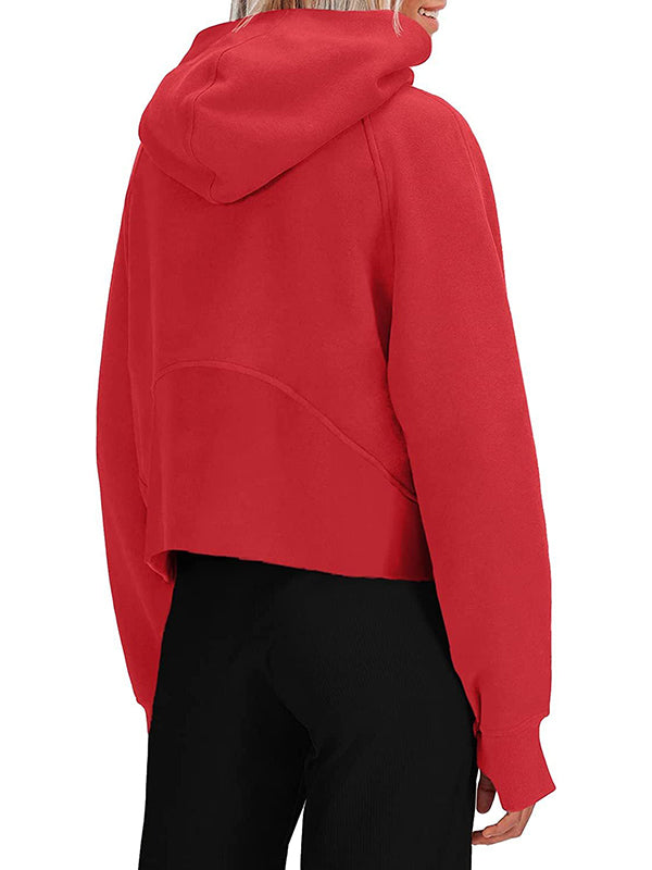 Women Cropped Half Zip Hoodies Long Sleeve Fleece Crop Pullover Sweatshirts