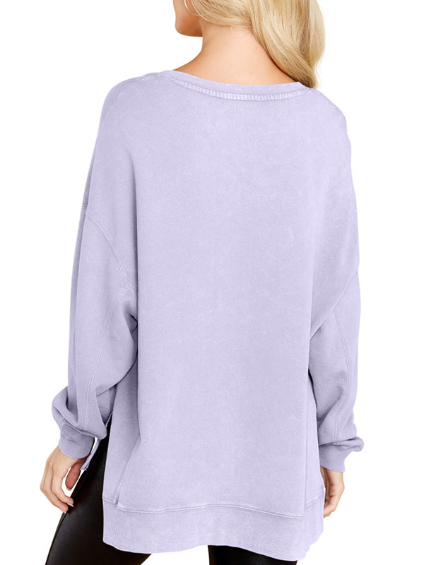 Women V Neck Oversized Side Slit Batwing Sleeve Sweatshirts Long Sleeve Pullover Tops
