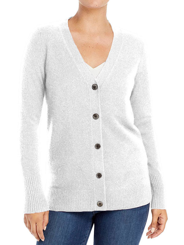 Women Long Sleeve V-Neck Button Down Knit Open Front Cardigan Sweater