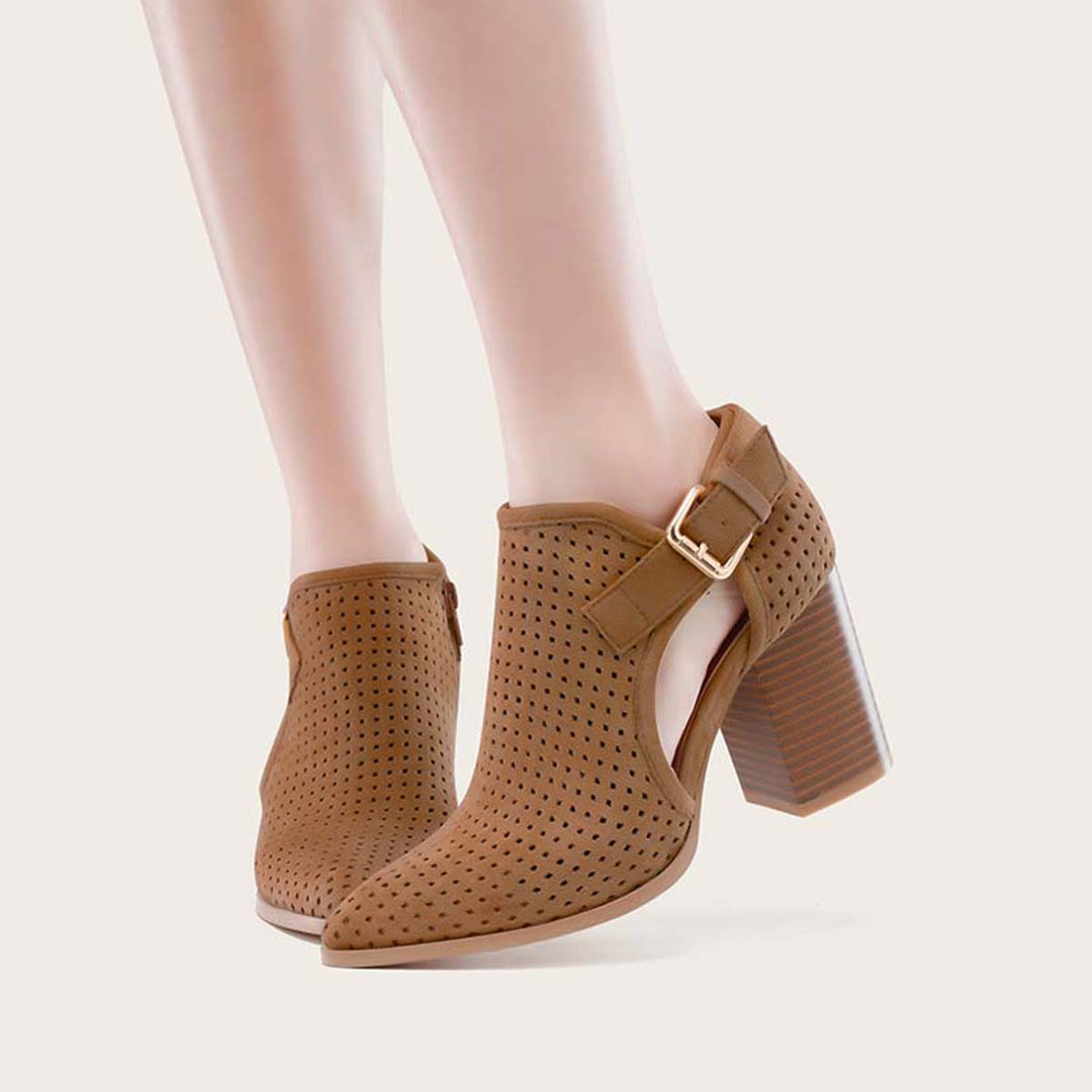 Pointed Toe Side Cutout Western Booties Chunky Heel Ankle Boots