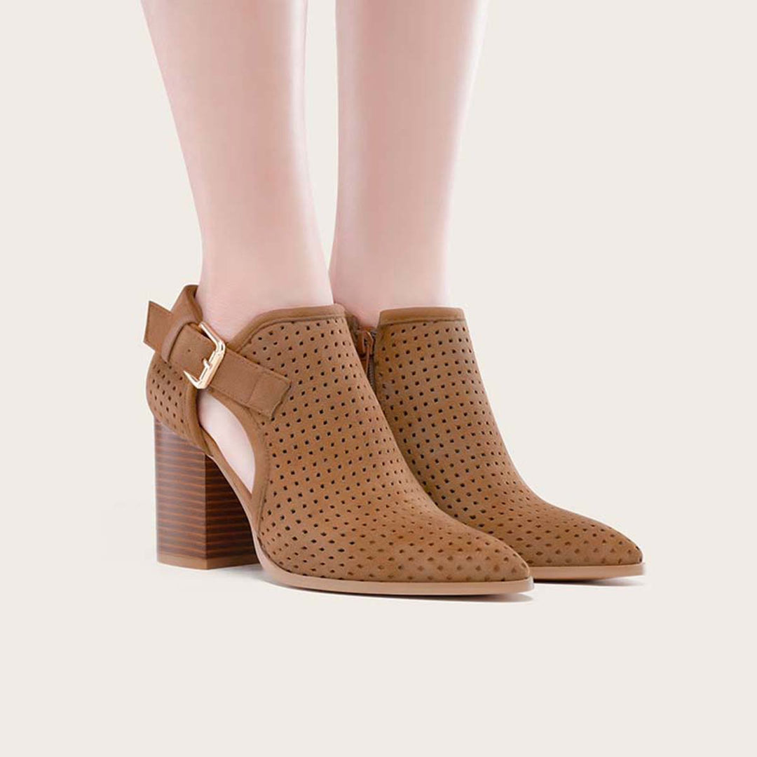 Pointed Toe Side Cutout Western Booties Chunky Heel Ankle Boots