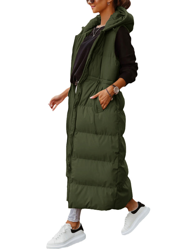 Women's Long Vest Hooded Sleeveless Puffer Vest Padded Coat Winter Outerwear