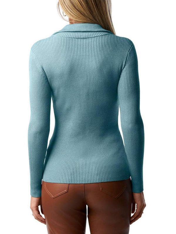Women Zipper Sweaters Ribbed Knit Lightweight Zip Front Sweaters