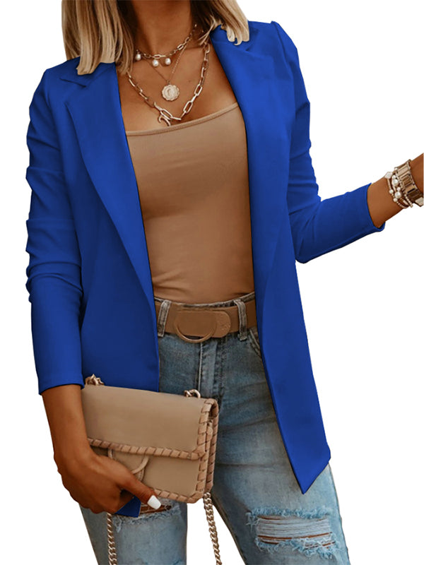 Women Slim Casual Blazers Open Front Long Sleeve Lapel Collar Work Office Jacket