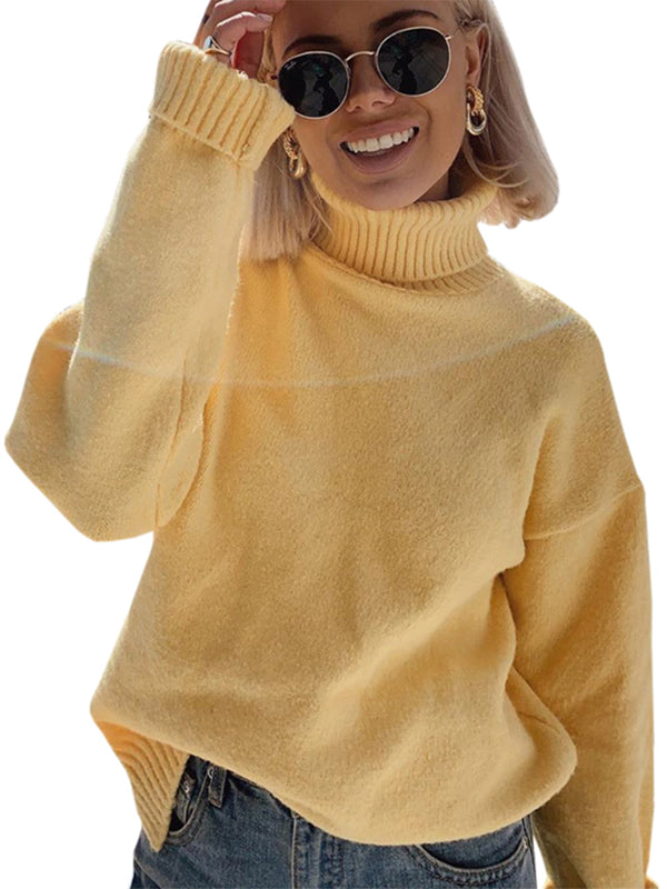 Women Loose Sweaters Turtleneck Long Sleeve Knit Pullover Sweater