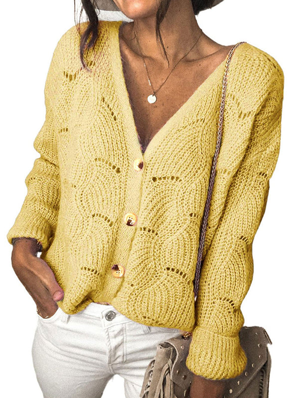 Women Long Sleeve Button Down Cardigan V Neck Classic Knit Casual Sweater