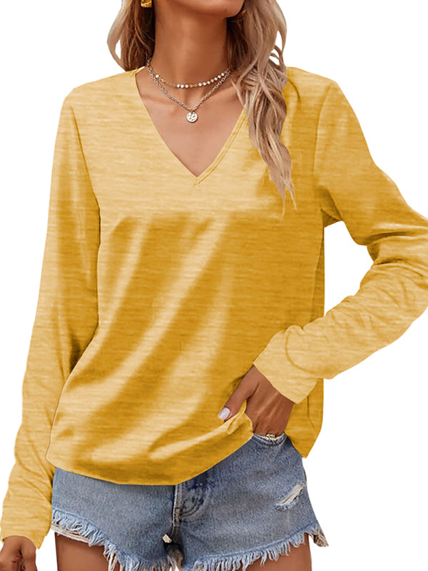 Women V Neck Long Sleeve Casual Shirts Pullover Sweatshirts Tops