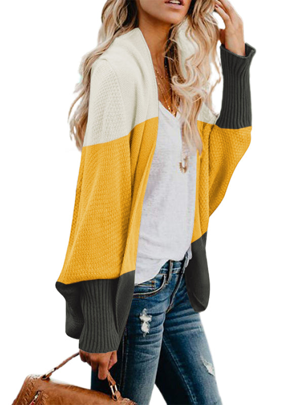 Women Long Sleeve Casual Striped Cardigan Color Block Knit Open Front Sweater Coat
