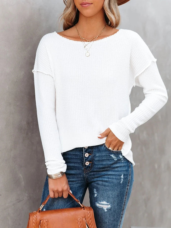 Women Loose Off Shoulder Sweaters Long Sleeve Waffle Knit Oversized Pullover Tops