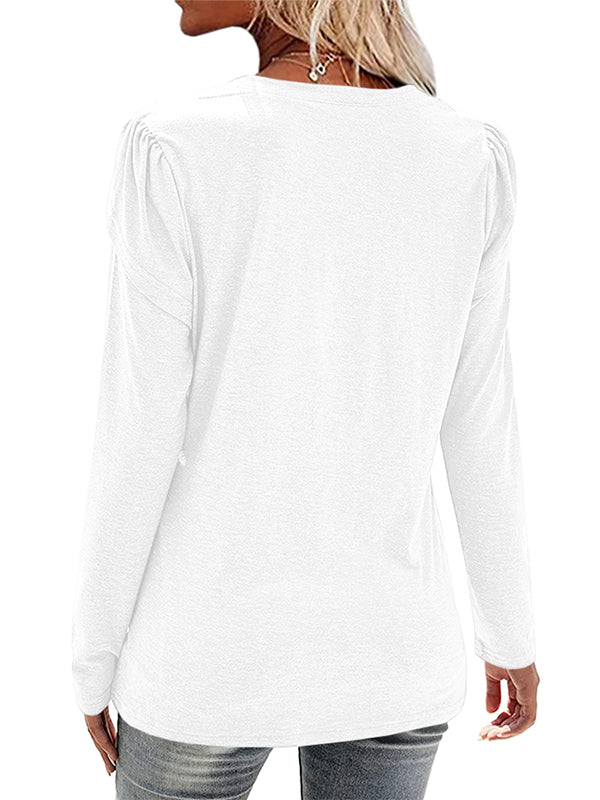 Women V Neck Petal Sleeve T Shirts Long Loose Fit Casual Pullover Tops