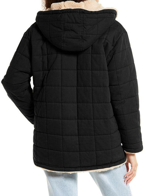Women's Fleece Lined Hooded Jacket Button Fuzzy Coat Hoodie Jacket