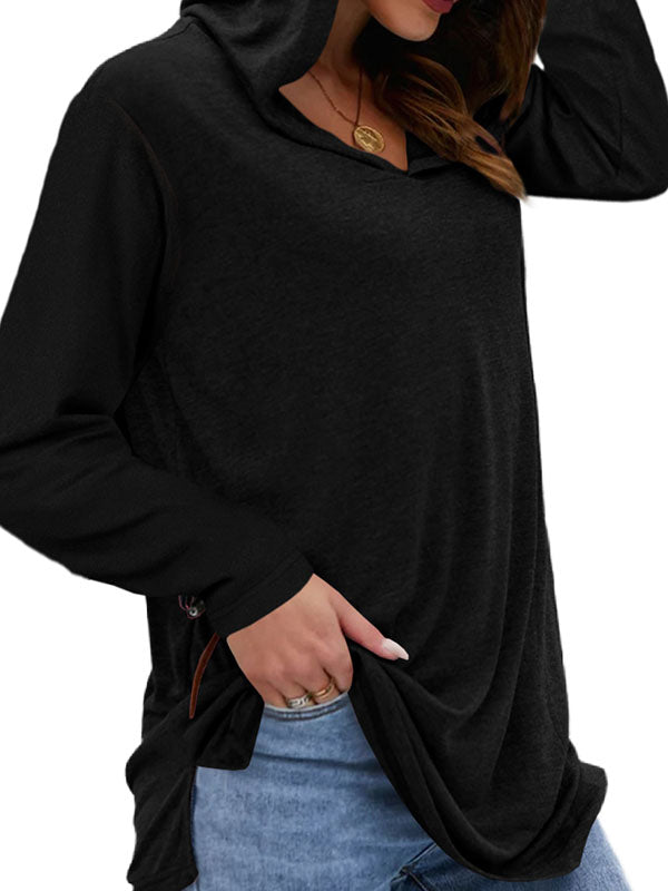 Womens Long Sleeve V Neck Hoodie Sweatshirts Lightweight Pullover Tops