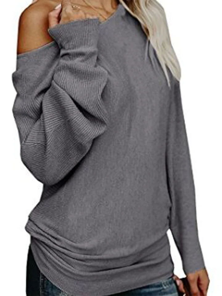 Women Off Shoulder Sweaters Batwing Sleeve Winter Loose Oversized Knit Pullover