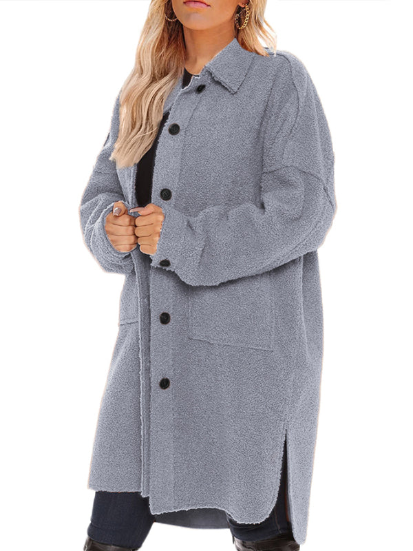Women Fuzzy Fleece Lapel Open Front Long Cardigan Coat Outwear Jackets