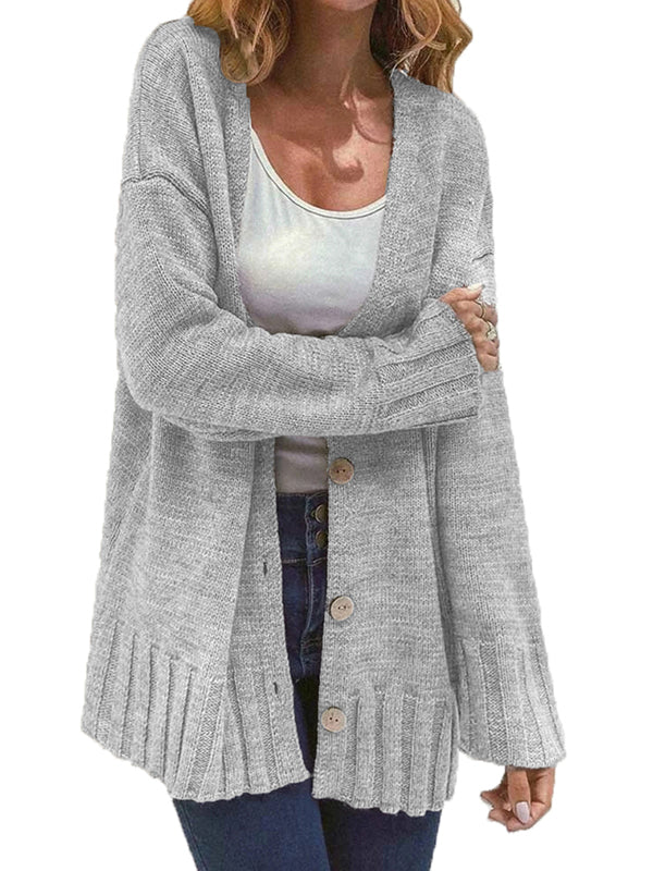 Women Spring Casual Long Sleeve Button Down Open Front Knit Cardigan Sweater Coat