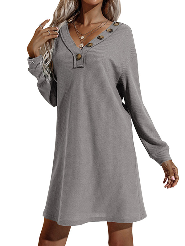 Women Casual V Neck Knit Sweater Dresses Long Sleeve Loose Fit Pullover Jumper Sweaters