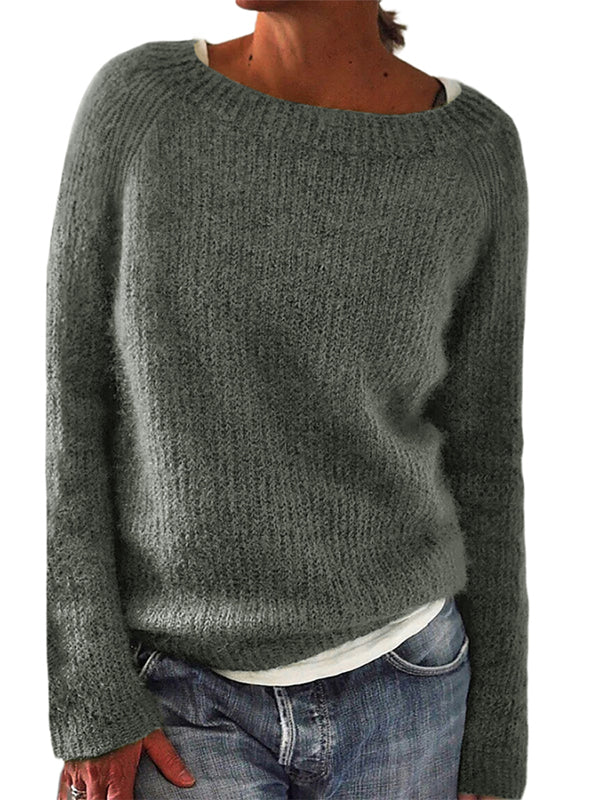 Women Long Sleeve Knit Sweater Crewneck Loose Pullover Jumper Tops